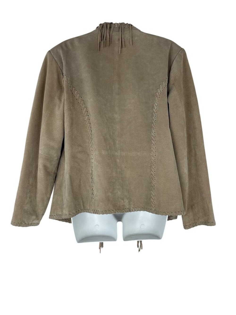 Chico's Suede Leather Fringe Western Jacket Size 2 Large Whipstitch Open Front - Picture 4 of 12